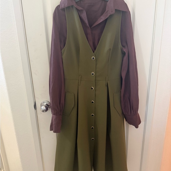 NWT Retro Stage GREEN 1950S V-NECK POCKETS BELTED VEST DRESS - Picture 5 of 7